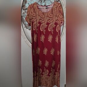 Elegant Red and Gold Paisley Dress